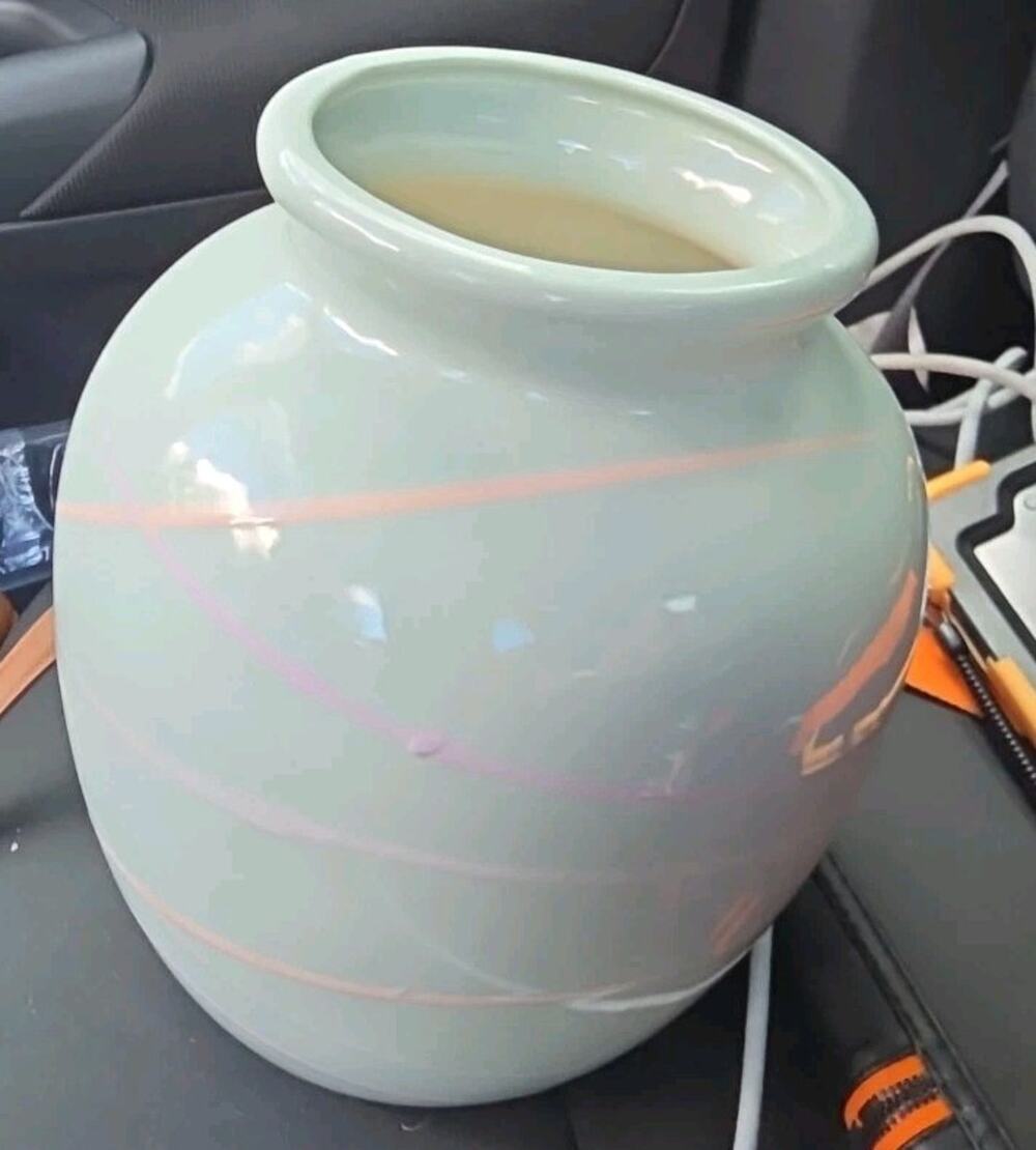 Vintage California Art Pottery Vase Opaline Glaze Iridescent Spiral Unmarked